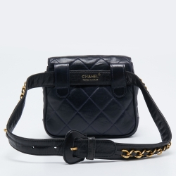 Pre Owned Chanel Dark Blue Quilted Leather Vintage Chain Waist Belt Bag