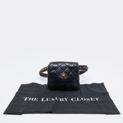 Pre Owned Chanel Dark Blue Quilted Leather Vintage Chain Waist Belt Bag