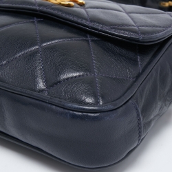 Pre Owned Chanel Dark Blue Quilted Leather Vintage Chain Waist Belt Bag