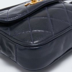 Pre Owned Chanel Dark Blue Quilted Leather Vintage Chain Waist Belt Bag