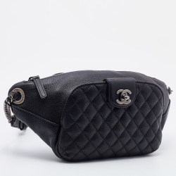 Pre Owned Chanel Black Quilted Leather CC Casual Rock Belt Bag