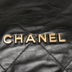 Pre Owned Chanel Black Shiny Quilted Leather 22 Backpack