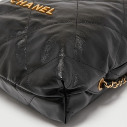 Pre Owned Chanel Black Shiny Quilted Leather 22 Backpack
