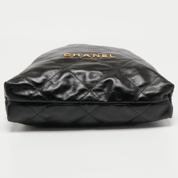 Pre Owned Chanel Black Shiny Quilted Leather 22 Backpack
