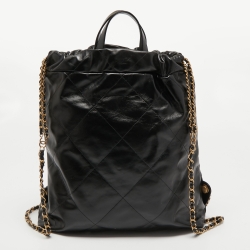 Pre Owned Chanel Black Shiny Quilted Leather 22 Backpack