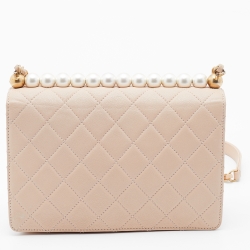 Pre Owned Chanel Beige Quilted Leather Medium Chic Pearls Flap Bag