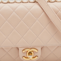 Pre Owned Chanel Beige Quilted Leather Medium Chic Pearls Flap Bag