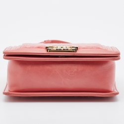 Pre Owned Chanel Rose Pink Leather and Shearling Small Boy Bag