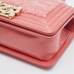 Pre Owned Chanel Rose Pink Leather and Shearling Small Boy Bag