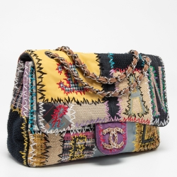 Pre Owned Chanel Multicolor Patchwork Jumbo Classic Single Flap Bag