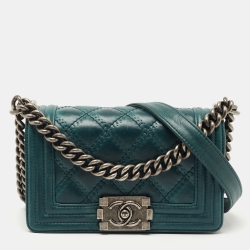 Chanel Green Quilted Leather Small Boy Flap Bag