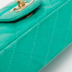 Pre Owned Chanel Green Quilted Leather Extra Mini Classic Flap Bag