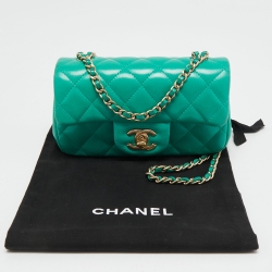 Pre Owned Chanel Green Quilted Leather Extra Mini Classic Flap Bag