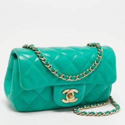 Pre Owned Chanel Green Quilted Leather Extra Mini Classic Flap Bag