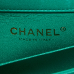 Pre Owned Chanel Green Quilted Leather Extra Mini Classic Flap Bag