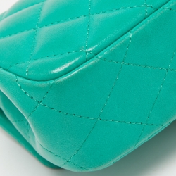 Pre Owned Chanel Green Quilted Leather Extra Mini Classic Flap Bag
