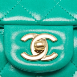 Pre Owned Chanel Green Quilted Leather Extra Mini Classic Flap Bag