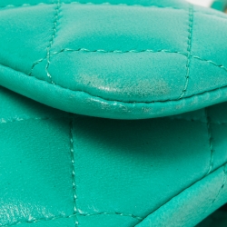 Pre Owned Chanel Green Quilted Leather Extra Mini Classic Flap Bag