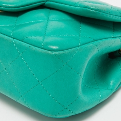 Pre Owned Chanel Green Quilted Leather Extra Mini Classic Flap Bag