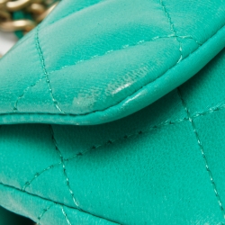 Pre Owned Chanel Green Quilted Leather Extra Mini Classic Flap Bag