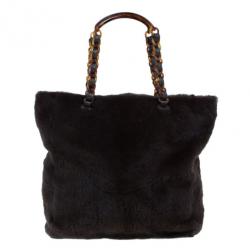 Pre Owned Chanel Brown Vintage Mink Tortoise Chain Tote