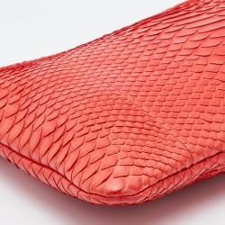 Pre Owned Chanel Orange Python Leather O Case Clutch