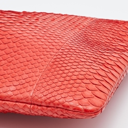 Pre Owned Chanel Orange Python Leather O Case Clutch