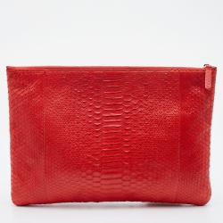 Pre Owned Chanel Orange Python Leather O Case Clutch