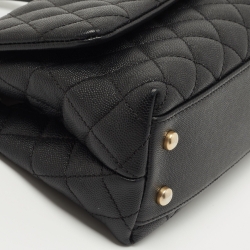 Pre Owned Chanel Black Quilted Caviar Leather Small Coco Top Handle Bag