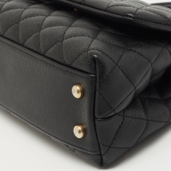 Pre Owned Chanel Black Quilted Caviar Leather Small Coco Top Handle Bag