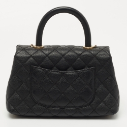 Pre Owned Chanel Black Quilted Caviar Leather Small Coco Top Handle Bag