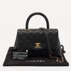 Pre Owned Chanel Black Quilted Caviar Leather Small Coco Top Handle Bag