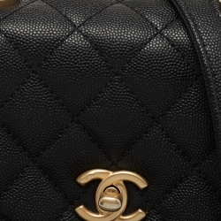 Pre Owned Chanel Black Quilted Caviar Leather Small Coco Top Handle Bag