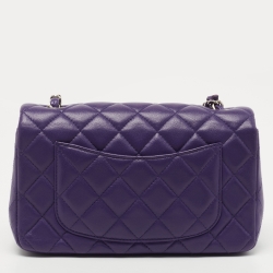 Pre Owned Chanel Purple Quilted Leather Mini Rectangle Classic Single Flap Bag