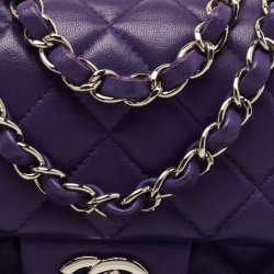 Pre Owned Chanel Purple Quilted Leather Mini Rectangle Classic Single Flap Bag