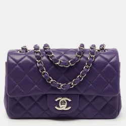 Pre Owned Chanel Purple Quilted Leather Mini Rectangle Classic Single Flap Bag