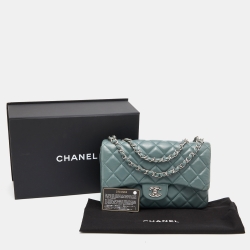 Pre Owned Chanel Teal Quilted Leather Medium 3 Accordion Flap Bag