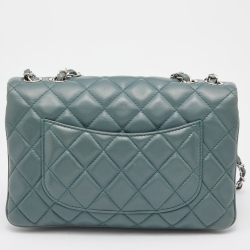 Pre Owned Chanel Teal Quilted Leather Medium 3 Accordion Flap Bag