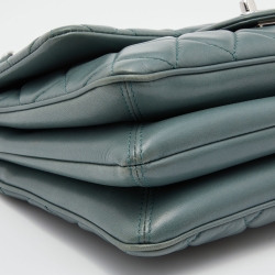 Pre Owned Chanel Teal Quilted Leather Medium 3 Accordion Flap Bag