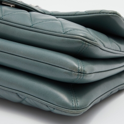 Pre Owned Chanel Teal Quilted Leather Medium 3 Accordion Flap Bag