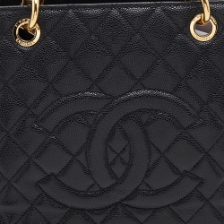 Pre Owned Chanel Black Quilted Caviar Leather GST Shopper Tote