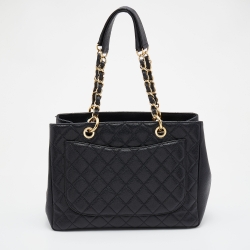 Pre Owned Chanel Black Quilted Caviar Leather GST Shopper Tote
