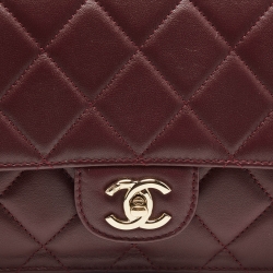 Pre Owned Chanel Burgundy Quilted Leather Classic Flap Top Handle Bag