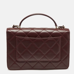 Pre Owned Chanel Burgundy Quilted Leather Classic Flap Top Handle Bag