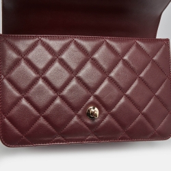 Pre Owned Chanel Burgundy Quilted Leather Classic Flap Top Handle Bag