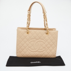 Pre Owned Chanel Beige Quilted Caviar Leather GST Shopper Tote