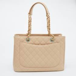 Pre Owned Chanel Beige Quilted Caviar Leather GST Shopper Tote