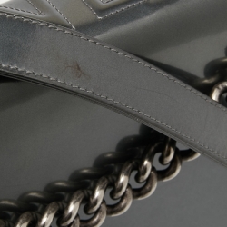 Pre Owned Chanel Grey Patent Leather Large Reverso Boy Flap Bag