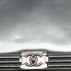 Pre Owned Chanel Grey Patent Leather Large Reverso Boy Flap Bag