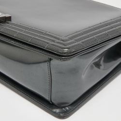 Pre Owned Chanel Grey Patent Leather Large Reverso Boy Flap Bag